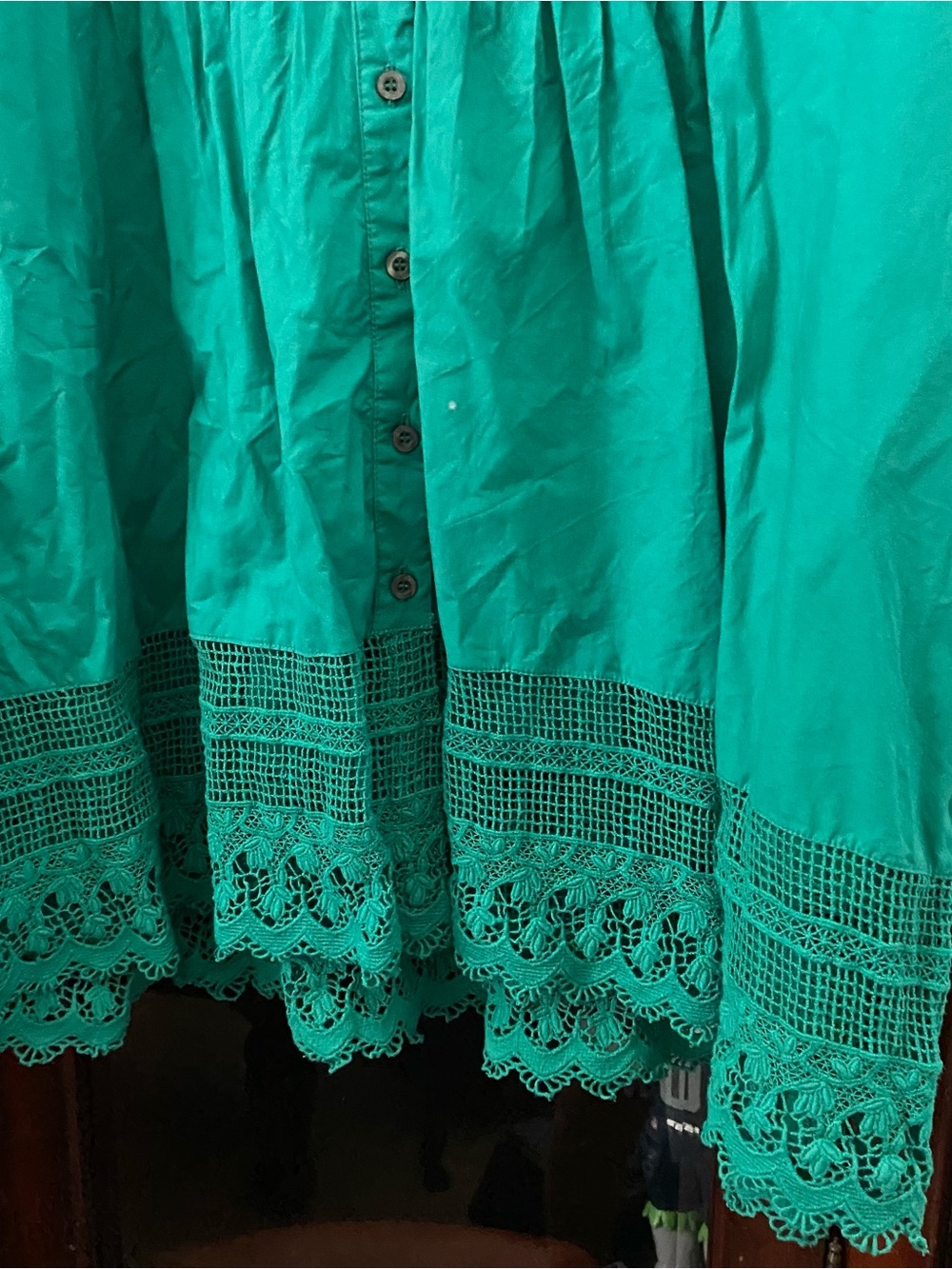 Ulla Popkin Green Women’s 28/30 Blouse 3/4 Sleeve Crochet Trim Button Down 4XL - Picture 3 of 5